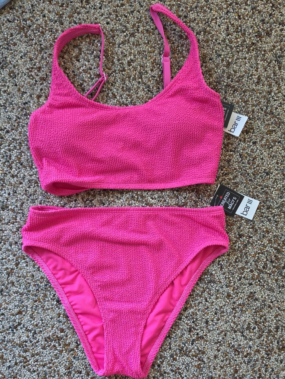 Bar III Hot Pink Textured Bikini Set